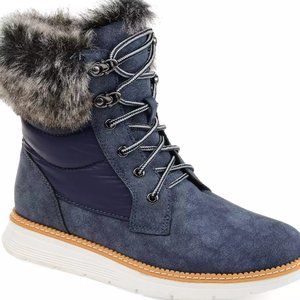 WOMENS Boots by Journee  Flurry Women's Faux-Fur Lace-Up Boots size 11 Blue